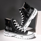 Breathable thick-sole high-top canvas sneakers