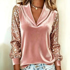 V-neck long-sleeve velvet sequin party top