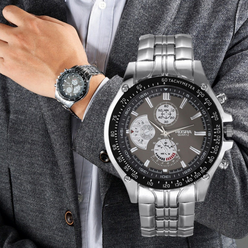Men's stainless steel luminous quartz sports watch