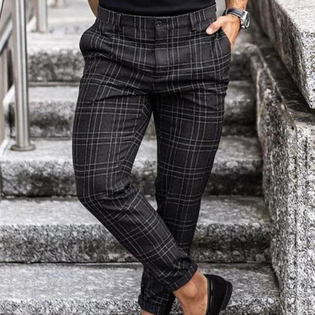Men's loose casual plaid workwear trousers