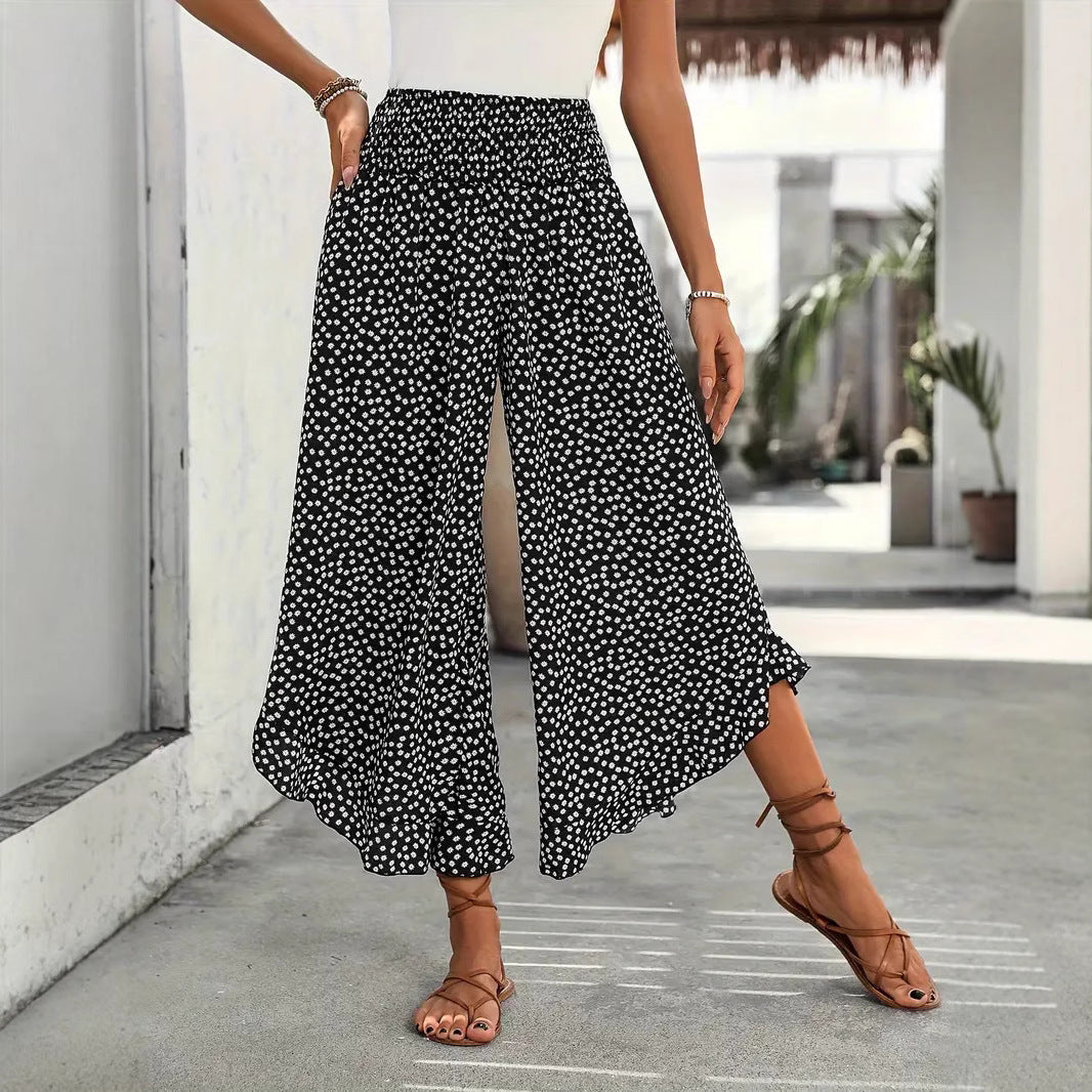 Polka-dot high-waist loose wide-leg trousers