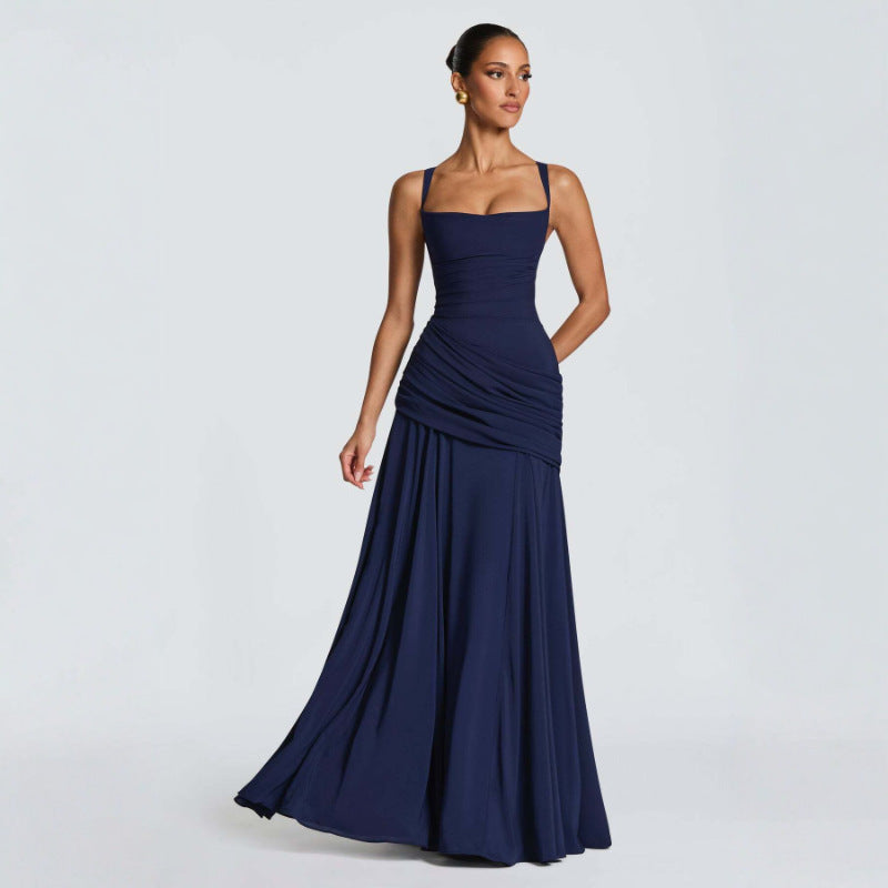 Sleeveless Slip Dress – Waist-Cinching Flared Maxi Dress by OEM